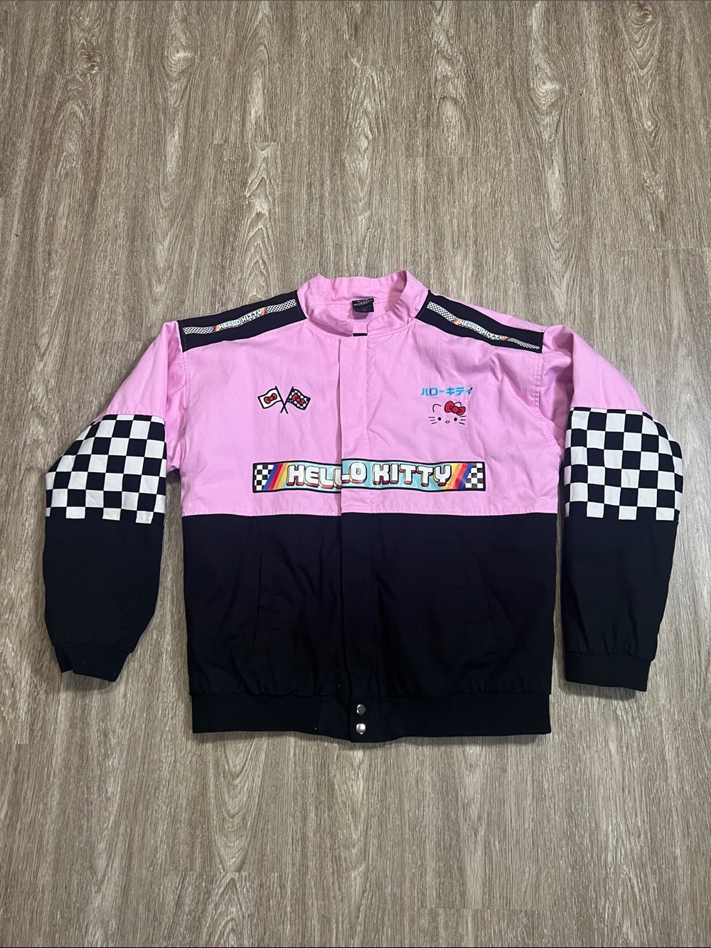 Hello Kitty Pink and Black Checkerboard Racing Jacket - Picture 2 of 5